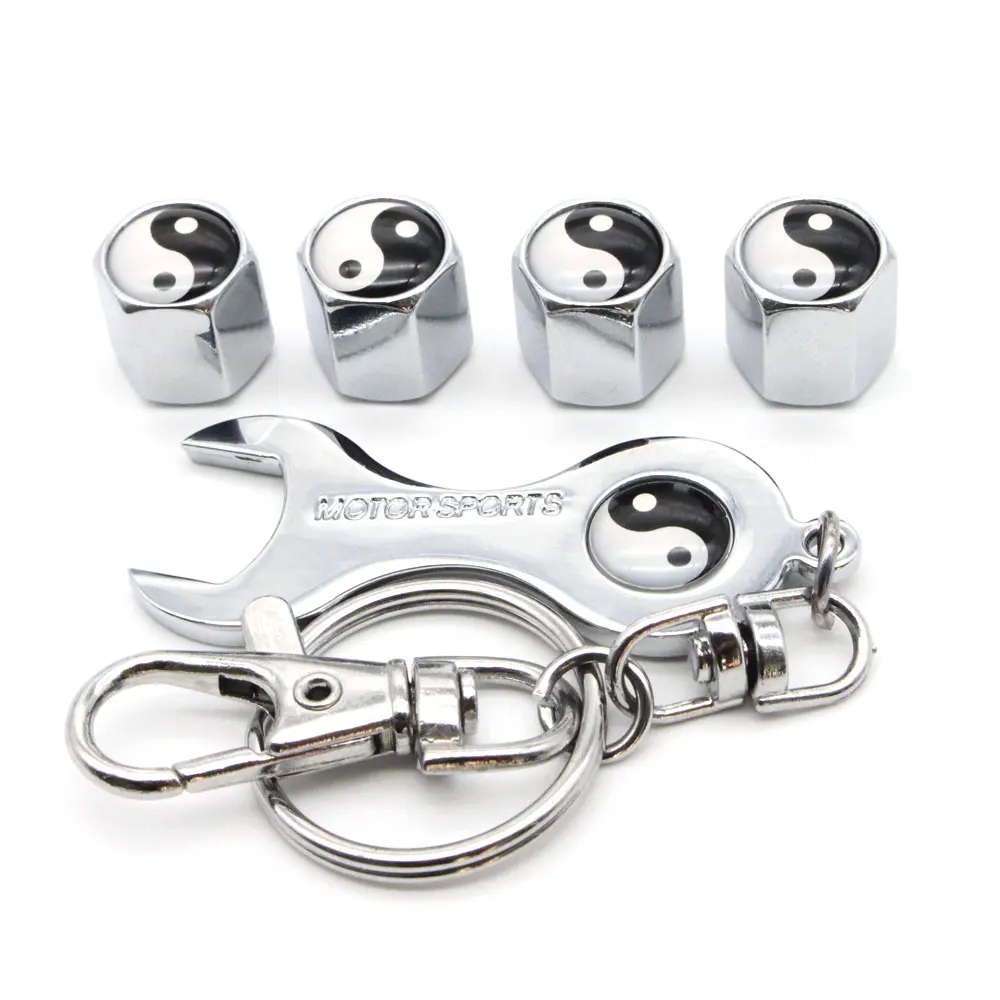 5Pcs/Set Tai Chi Style Anti theft Emblem Auto Car Wheel Tire Air Valve Caps With Wrench Keychain Zinc Alloy Stem Dust Cover Acce|Стержни и