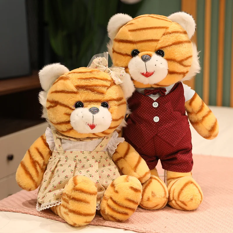 Cartoon Cute Tiger Dress Up Plush Toys Stuffed Lovely Animals Couple Tiger Doll Soft Baby Pillow for Kids Girls Birthday Gift