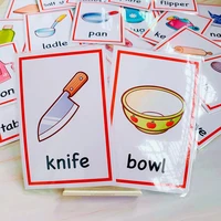 26pcs english word cards for children learning cards kitchen supplies montessori educational cognitive flash cards memory game