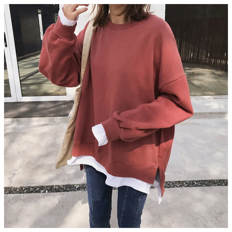 

Fake Two-piece Fleece-lined Sweater for Women 2020 New Autumn Winter Korean Style Splicing Temperament Sweet Loose Top Fashion