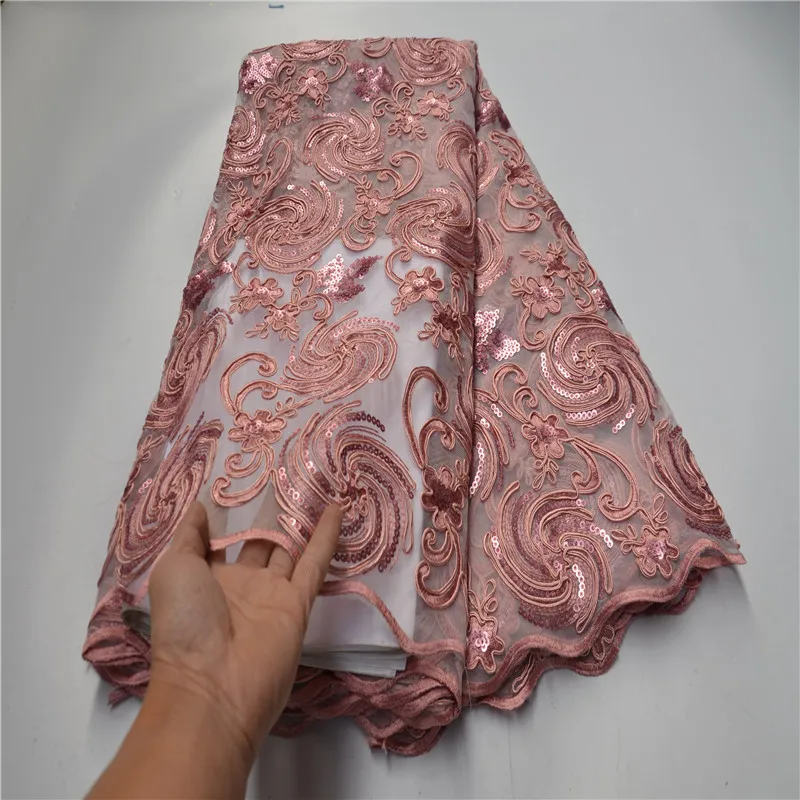 

African Lace Fabric 2021 High Quality Sequins Lace Fabrics Embroidery Nigerian French Mesh Tulle Lace Fabrics For Wedding Dress