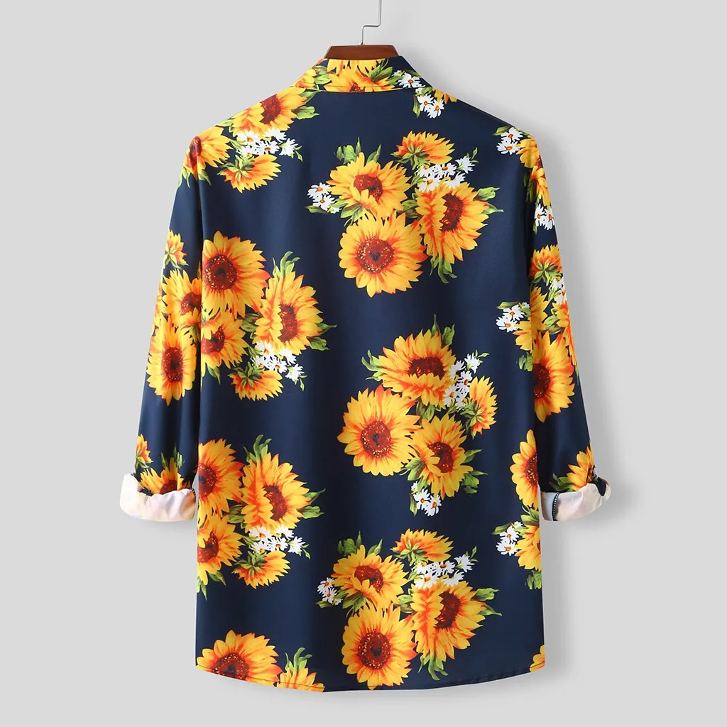 Гавайская рубашка мужская с длинным рукавом этническая Повседневная Блузка