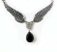 vintage angel wing necklace gothic witch jewelry black acrylic necklace aranwen gothic fashion gift for your guardian