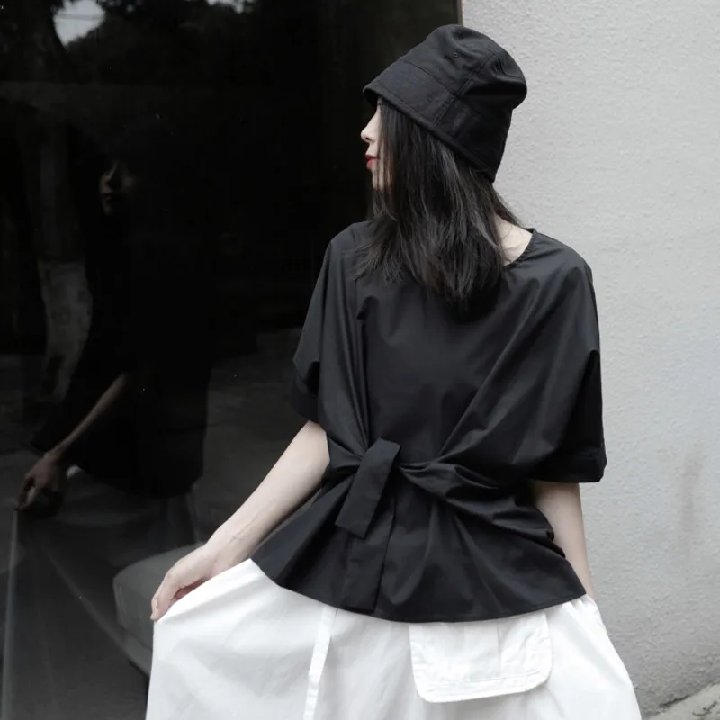 

LANMREM New Women Shirts Personality Stitching Long Sleeves Irregular Loose Fit Simplicity Fashion Tide Summer 2021 2P2115