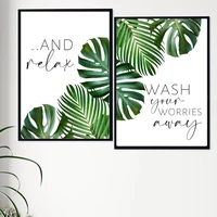 wash your worries away and relax quote wall art canvas print and poster bathroom leaf prints canvas painting home decoration