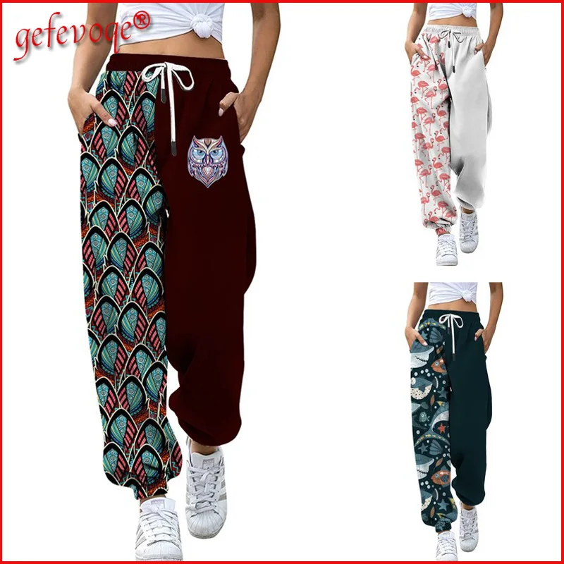

Spring Autumn Women Casual Fashion Print Pockets Street Harajuku Pants Loose Joggers Trousers Popularity Drawstring Sweatpants