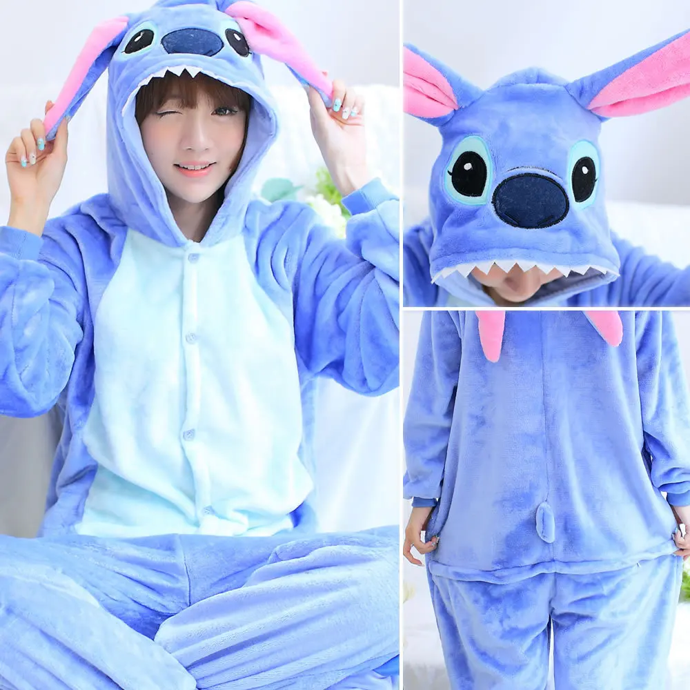 

Winter New Christmas Adult Animal Onesie Kigurumi Pajamas Set Cartoon Sleepwear Women Pajamas Unicorn Stitch Warm Flannel Hooded