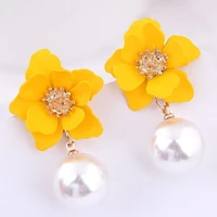 delysia king 1 pair fashion pearl flower earrings women temperament short romantic dangler for girl