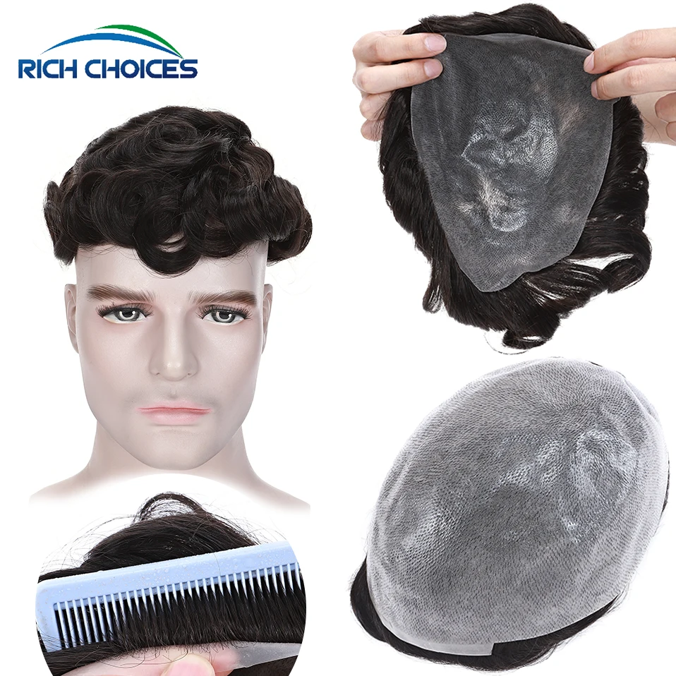 Rich Choices 8x10 Human Hair Men Toupee 0.08mm Thin Skin PU Men's Capillary Prothesis 100% Density Hair Replacement System Wig