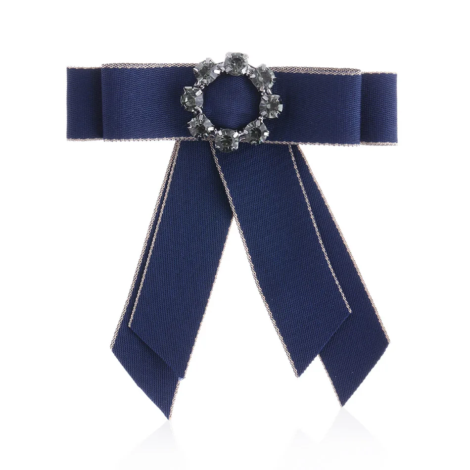 BLUE Совпадающие справа Броши для женщин и мужчин, Длинная лента, большой бант, галстук-бабочка для рубашки, булавки, брошь на воротник, аксессуары, модное ювелирное изделие SP252 - Окраска металла: BLUE
