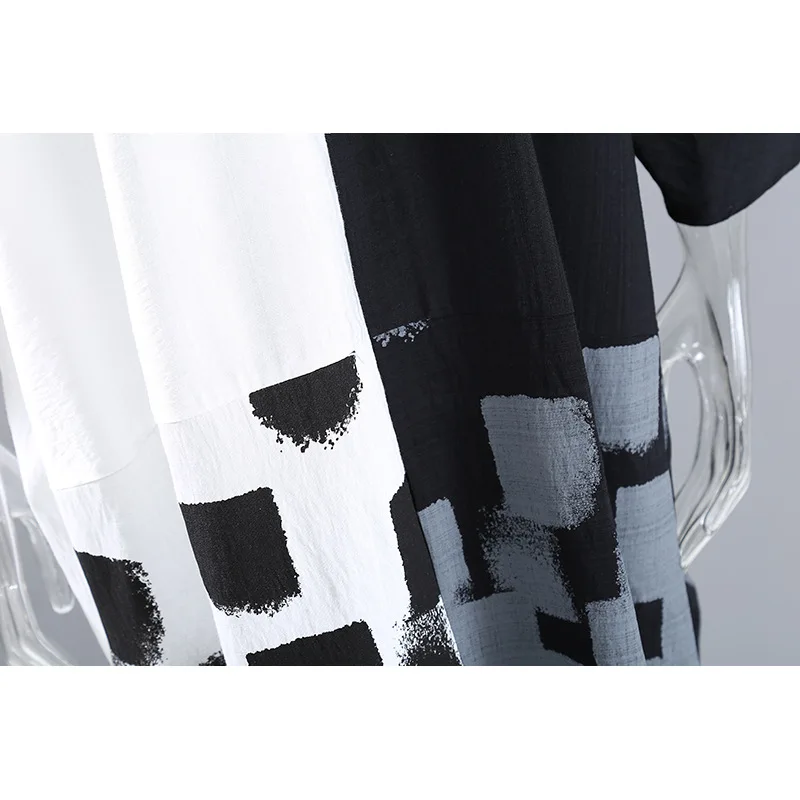 

SuperAen Spring Summer 2021 New Loose Printed Color Matching Turn Down Collar Shirt Casual Mid-Calf Woman Dress