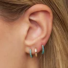 Женские круглые серьги-кольца, с белым фианитом и голубой бирюзой, с внутренним диаметром 10 мм, свадебные украшения