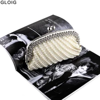 shell design women wedding handbags pearl diamonds metal day clutches beading chain shoulder evening bags