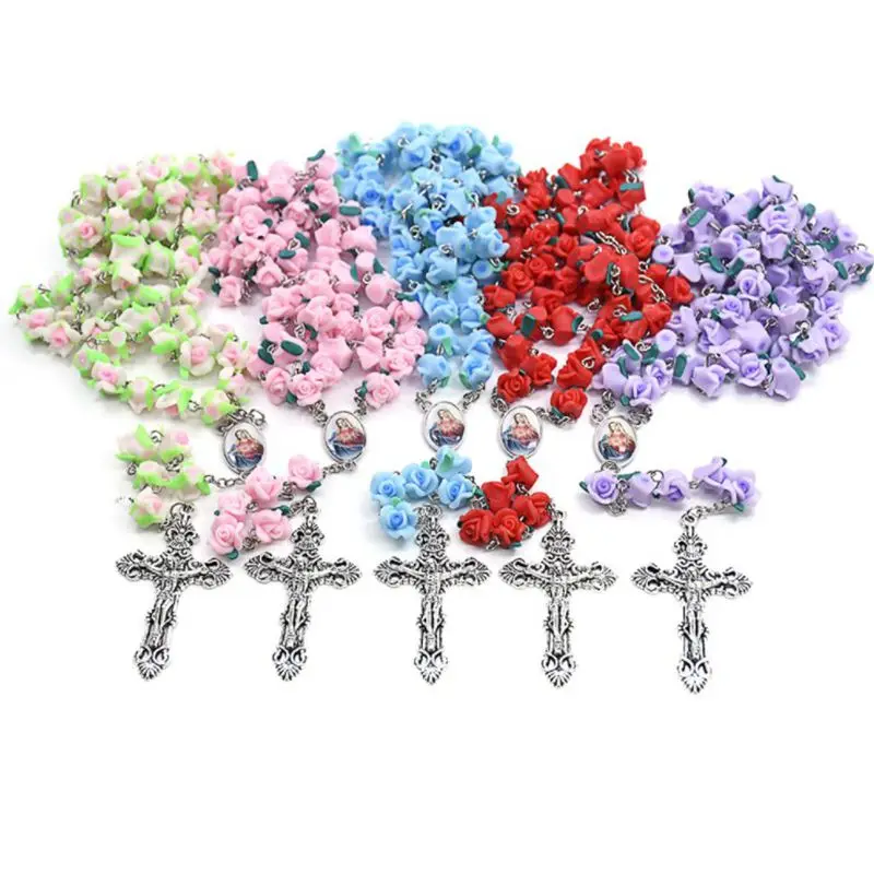 QIGO ювелирные изделия с Христом красная роза из полимерной глины крест четки