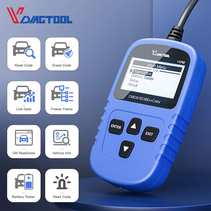 

VDIAGTOOL VD 10 OBD2 автомобильные диагностические инструменты автомобильный профессиональный сканер OBD2 EOBD считывание кода неисправности с многоя...