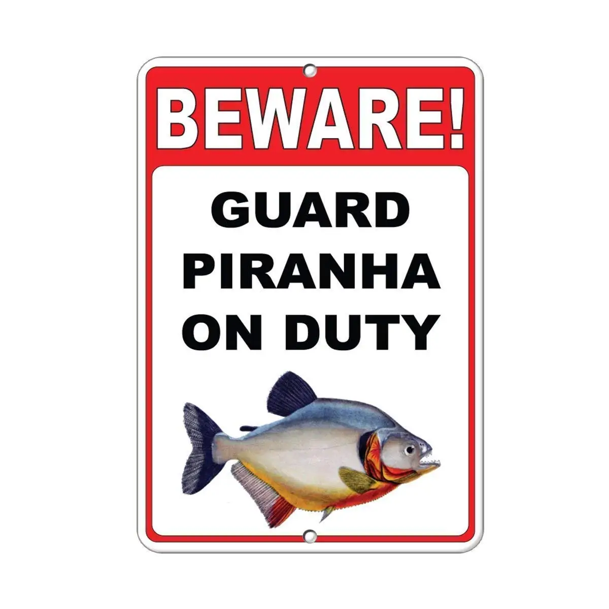 

9Ginkgo& Metal Tin Sign Retro Beware! Guard Piranha On Duty Sign Aluminum Metal Sign for Men, Women, Unisex 8 X 12 Inch