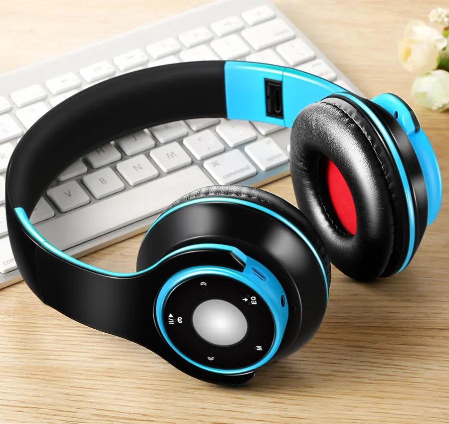Tourya беспроводные наушники bluetooth-гарнитура регулируемые наушники с микрофоном Поддержка TF карты эквалайзер функция для ПК мобильного телефона Mp3 - Цвет: Black Blue