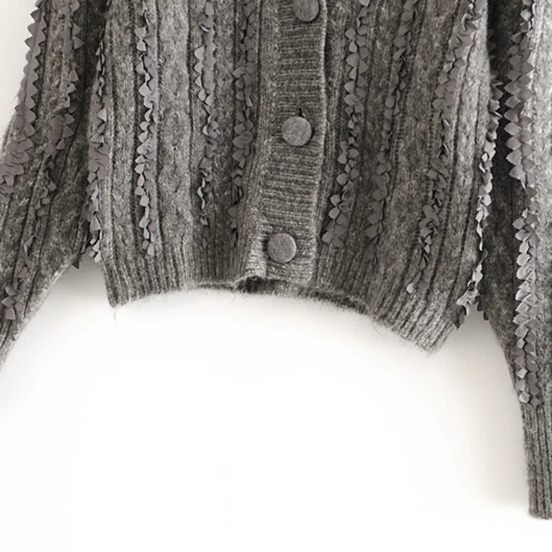 Женский жаккардовый кардиган винтажный однобортный свитер с V образным вырезом и