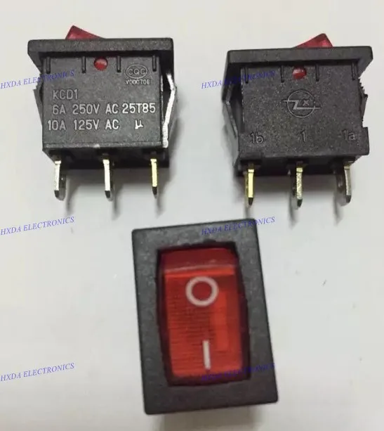 5 шт. KCD1 3 контакта 6 А 250 В переменного тока красная фотография