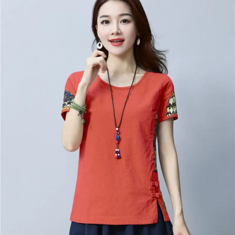 2019 летняя новая хлопковая Футболка с принтом Национальный Ветер Женская