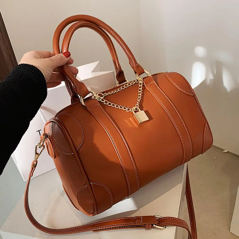 

Elegant Female Tote Boston Bag 2021 New High-Quality PU Leather Women's Designer Handbag High Capacity Shoulder Messenger Bag