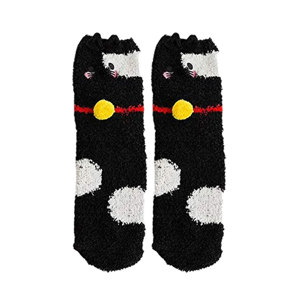 

LNCDIS Women Socks Cotton Winter Harajuku Women Fashion Lovely Cat Coral Thickening Fuzzy Middle Warm Floor Socks Skarpetki