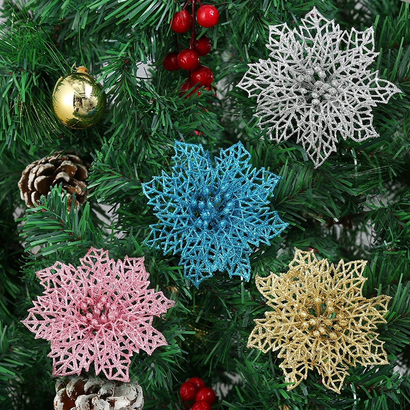 Блестящие полые искусственные цветы украшение для рождественской елки дома