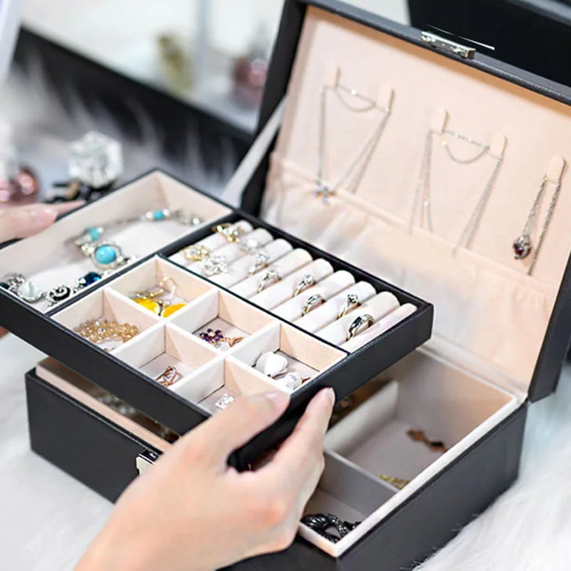 Изысканная шкатулка для ювелирных изделий женский кожаный Органайзер хранения