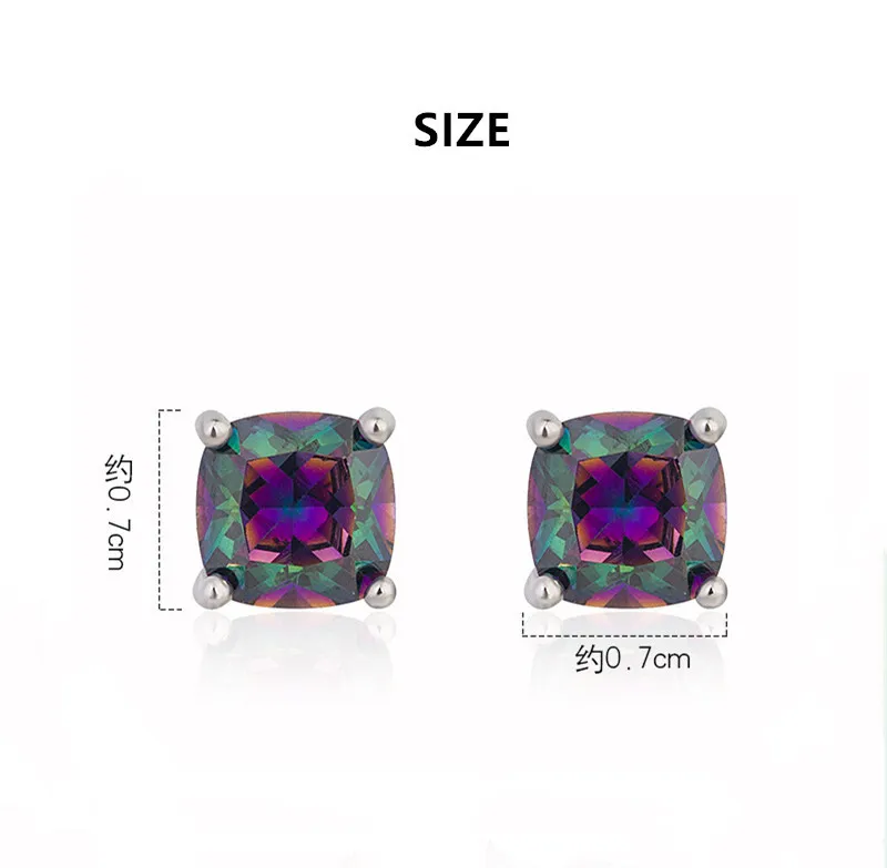 

DAIWUJAN 925 Sterling Silver Fine Jewelry Multicolor Pink Zircon Square Stud Earrings Simple Ear Studs Women Earrings Gifts