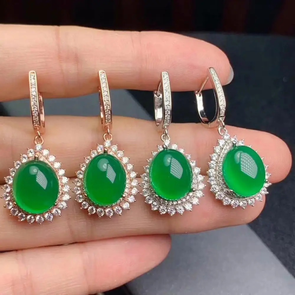 SHILOVEM 925 silver natural green chalcedony Stud Earrings classic wholesale Fine women gift party new plant de09110991agys