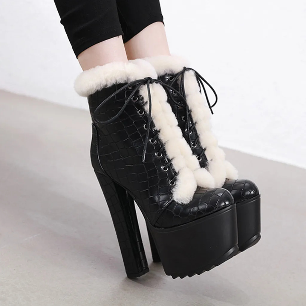 Женская обувь на высоком каблуке толстой подошве с боковой молнией