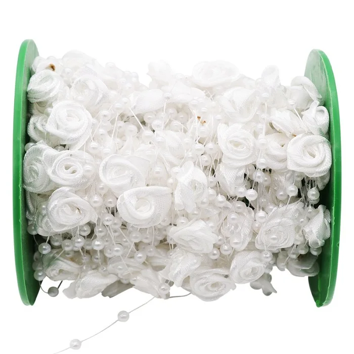 5m White Rose Pearl 5 метров леска искусственные розовые жемчужные бусины в форме цветка цепочка гирлянда цветок для свадебной вечеринки Свадебный букет аксессуар для волос - Цвет: 5m White Rose Pearl