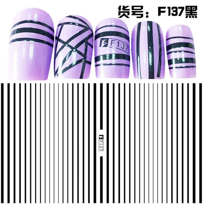 

Nail Stickers Full F Series Nail Gold and Silver Black and White Geometric Lines 3D Sticker Decal Art Design Decorative Nails