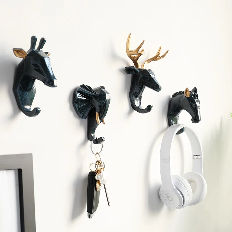 

Sticker Hook Resin Animals Head Wall Decorative Clothes Hanger for Door Kitchen Bag Handbag Coat Hooks Key Holder Wall Decor