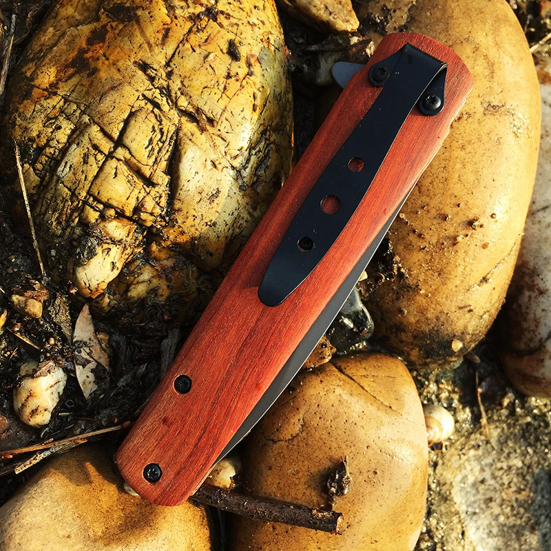 

W032 Flipper actical folding knife M390 steel blade Survival Pocket knives Wood handle hunting Small EDC tools