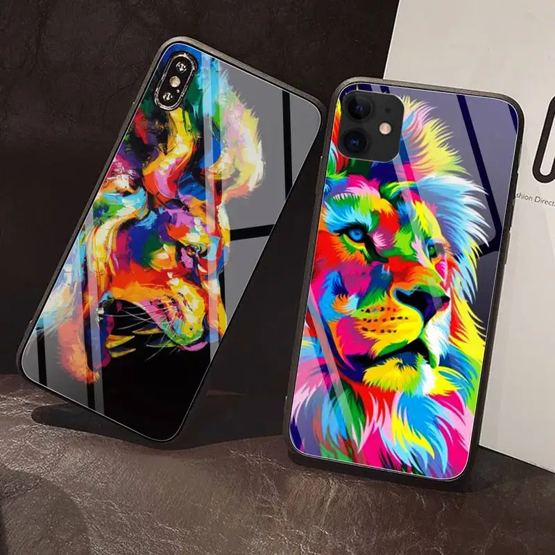 

Cute painted lion alpha male Phone Case Tempered Glass For iPhone 12 Pro Max Mini 11 Pro XR XS MAX 8 X 7 6S 6 Plus SE 2020 case