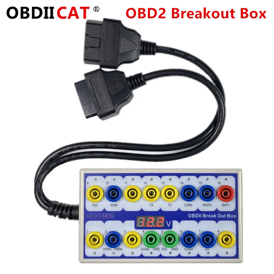 OBDIICAT Новый OBD 2 Break Out Box OBD2 Breakout OBDII протокол детектор диагностический разъем для