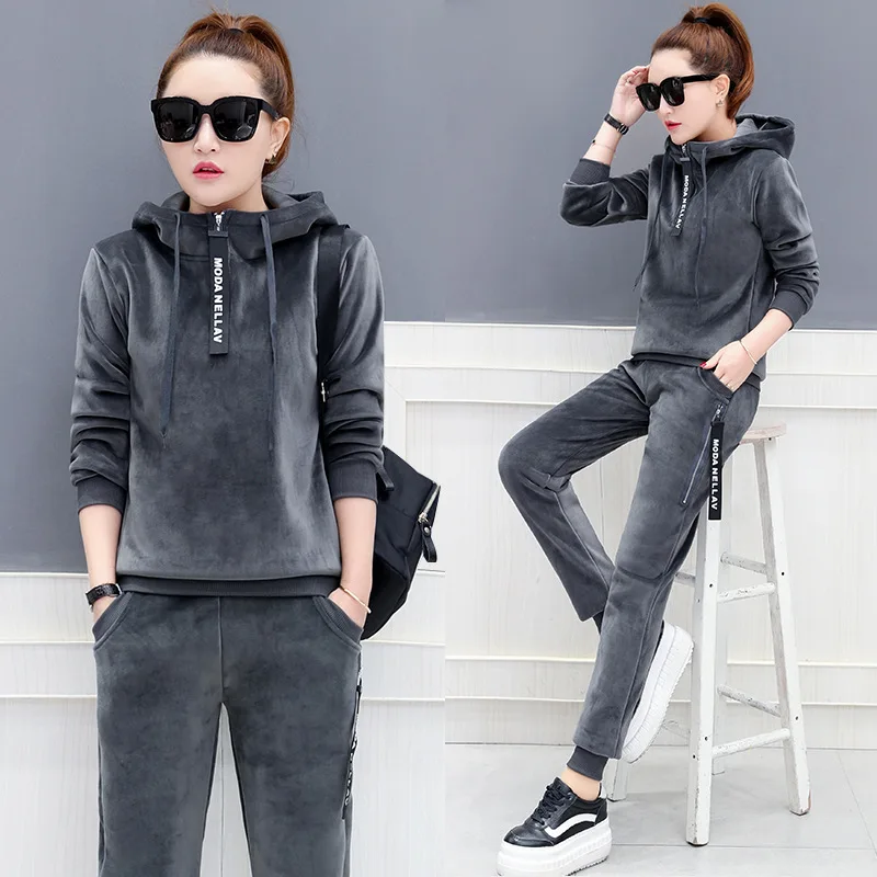 

Sports Suit Fitness Jogging Outdoor Mountaineering Two-piece Plus Velvet Thickening Women's Sports Two-piece Suit