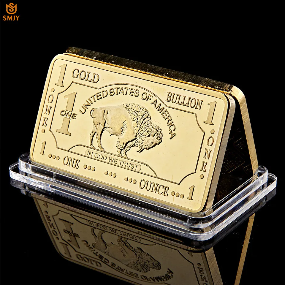 American Replica Gold Buffalo Bar USA 1 Troy Ounce Gold Plated Collectible Commemorative Coin