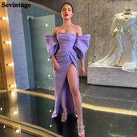 sevintage mermaid purple prom dresses off the shoulder puff sleeves evening dress 2021 sexy slit side pleats women party gowns