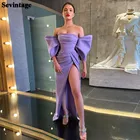 Женское вечернее платье-Русалка Sevintage, фиолетовое плиссированное платье с открытыми плечами и рукавами-фонариками, с разрезом, для выпускного вечера, 2021