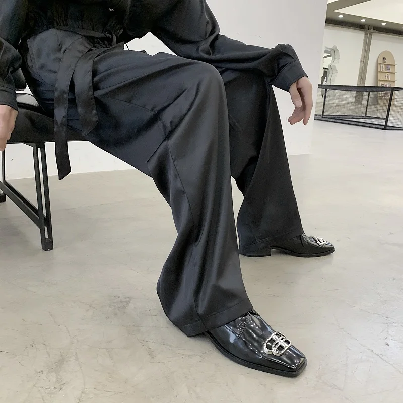 

New Male Vintage Fashion Harem Trousers Retro Pants Men High Waist Belt Silk Style Loose Casual Wide Leg Pant