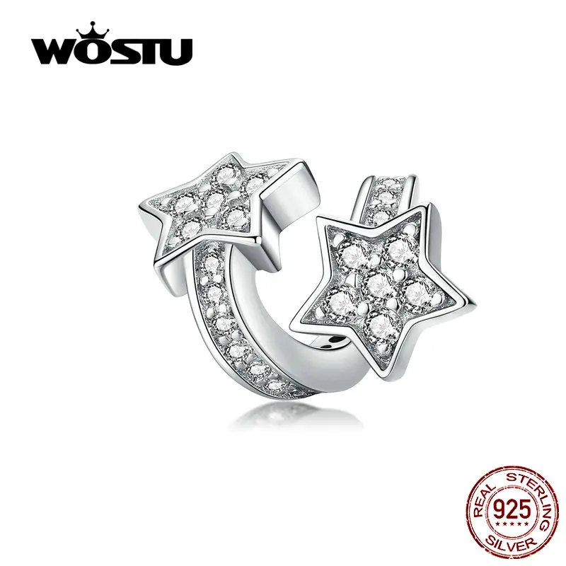 WOSTU Soild 925 пробы серебряные светящиеся звезды бусины Шарм Подходит браслет DIY ювелирных изделий CQC1244
