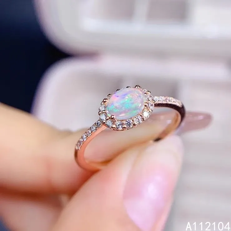 

KJJEAXCMY fine jewelry 925 sterling silver inlaid natural white opal women new fresh fashion oval adjustable gem ring support de