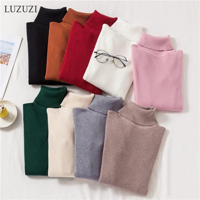 LUZUZI Autumn Winter Women's Sweaters Turtleneck Casual Soft polo-neck Knitted Jumper Fashion Slim Femme Elasticity Pullovers |