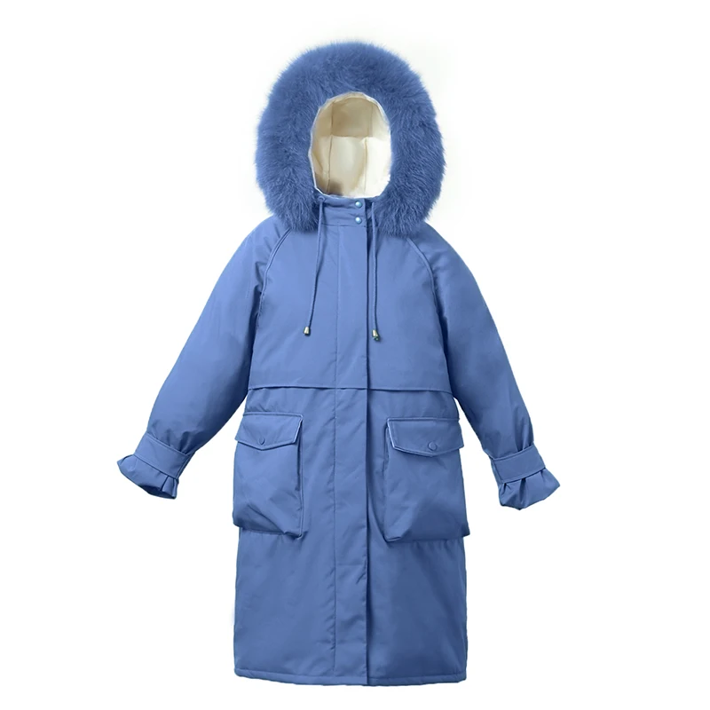 Ovesize свободная зимняя куртка 2020 Женская с капюшоном и мехом теплая длинная парка