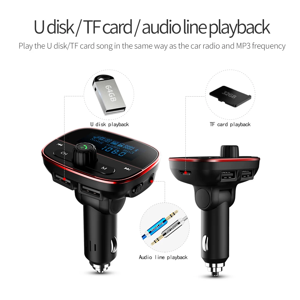 Автомобильный Bluetooth mp3 большой экран дисплей независимый переключатель двойной USB Зарядка Поддержка AUX линия U диск TF карта Мобильный телефон играть