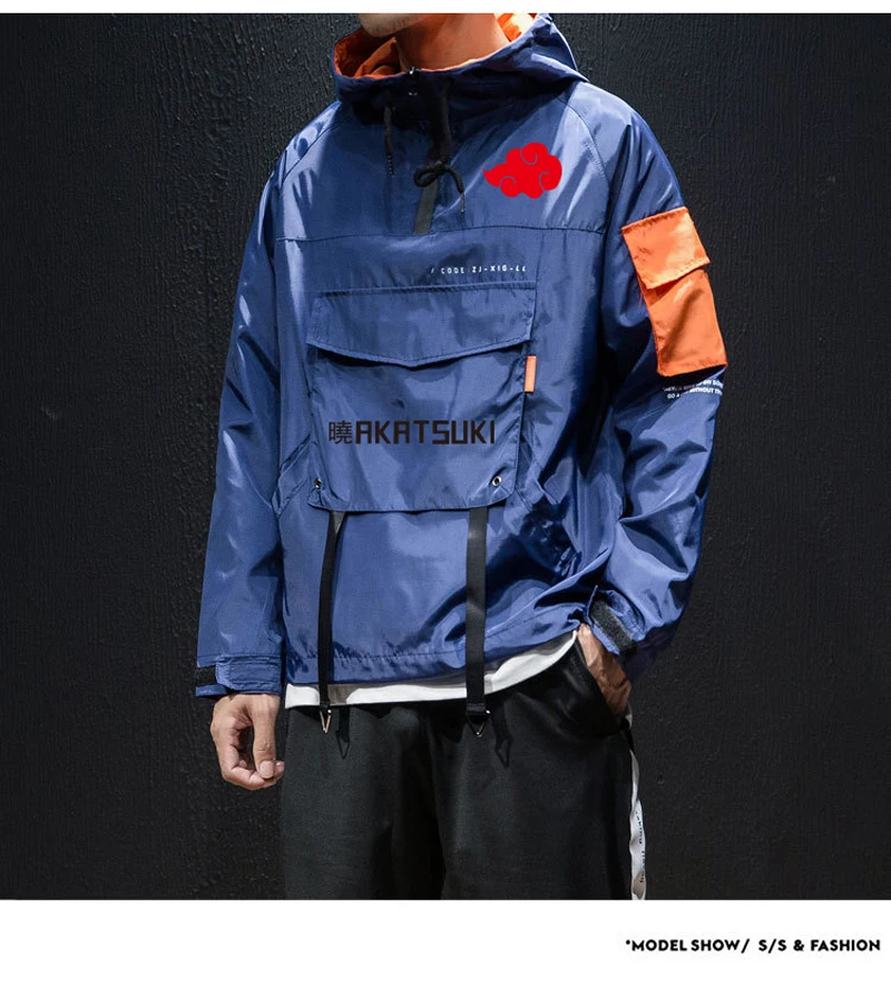 

Men 2021 Jacket Japanese Akatsuki Members Windbreaker Fashion Hoodie Zipper Casual Jackets For chaquetas hombre Oversized M-5XL