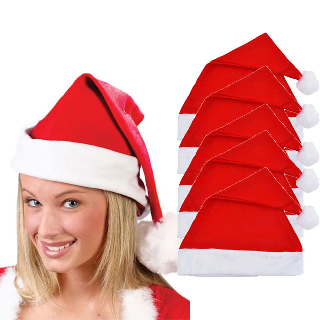 

top selling product in 2020 5PC Adult Unisex Adult Xmas Red Cap Santa Novelty Hat for Christmas Party Hat Support Wholesale