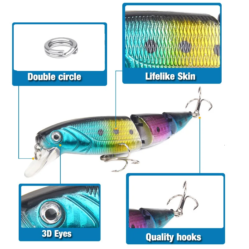 Swimbait Fishing Lure Minnow Three Section Bait Weights 11.5cm/15g Holographic Bass Lure Jerkbait Mino Swim Bait Saltwater Lures